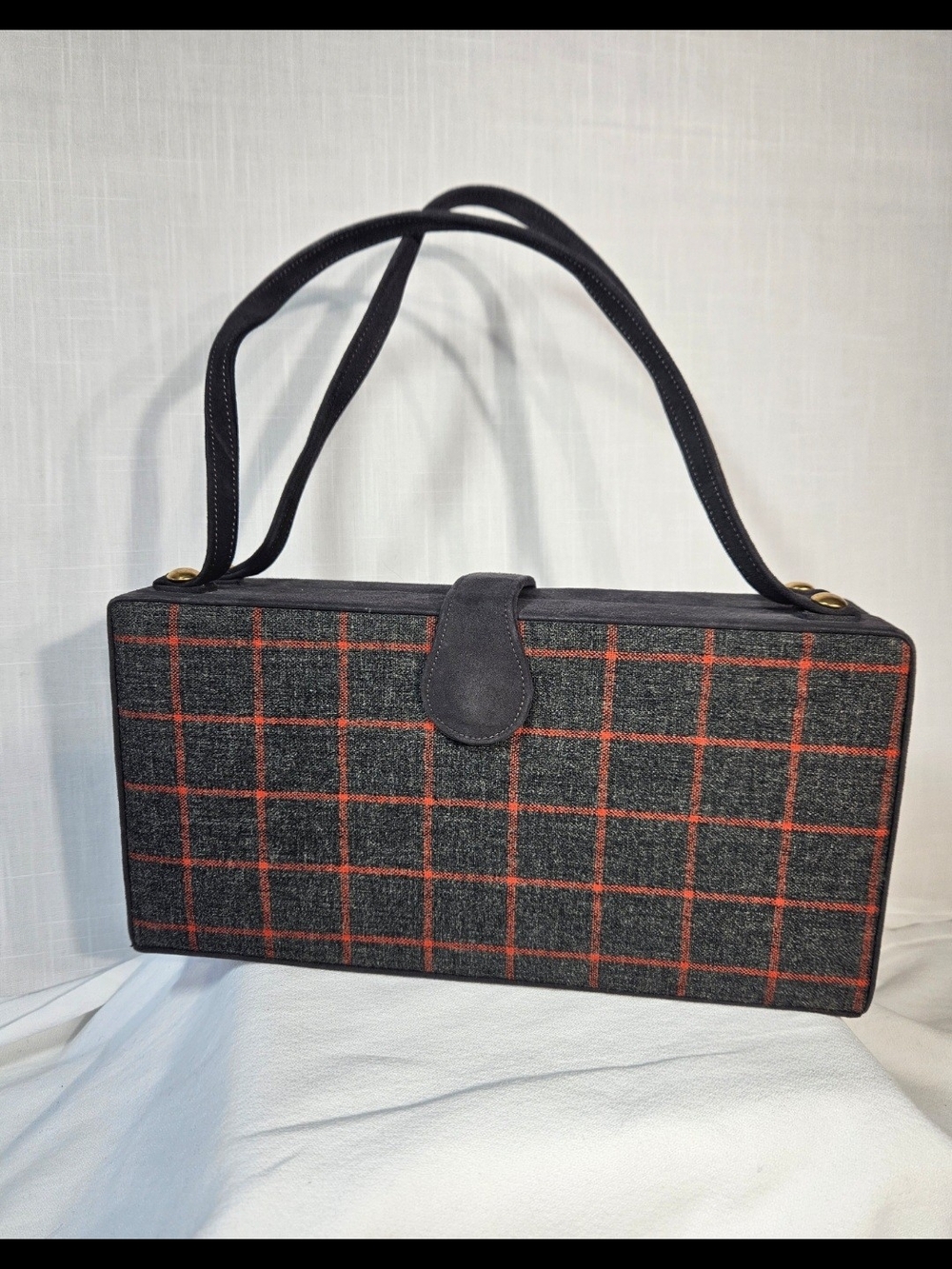 Y2K Classic Gray & Red Plaid Mini Handbag Perfect For any Occasions